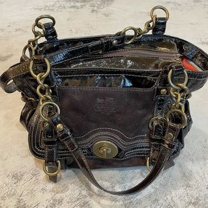 Brown Coach Patent Leather and Suede Purse